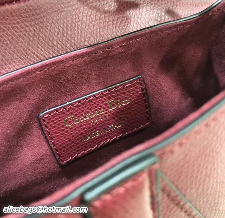 Best Price Dior Mini Saddle Bag in Grained Calfskin 500717 Burgundy