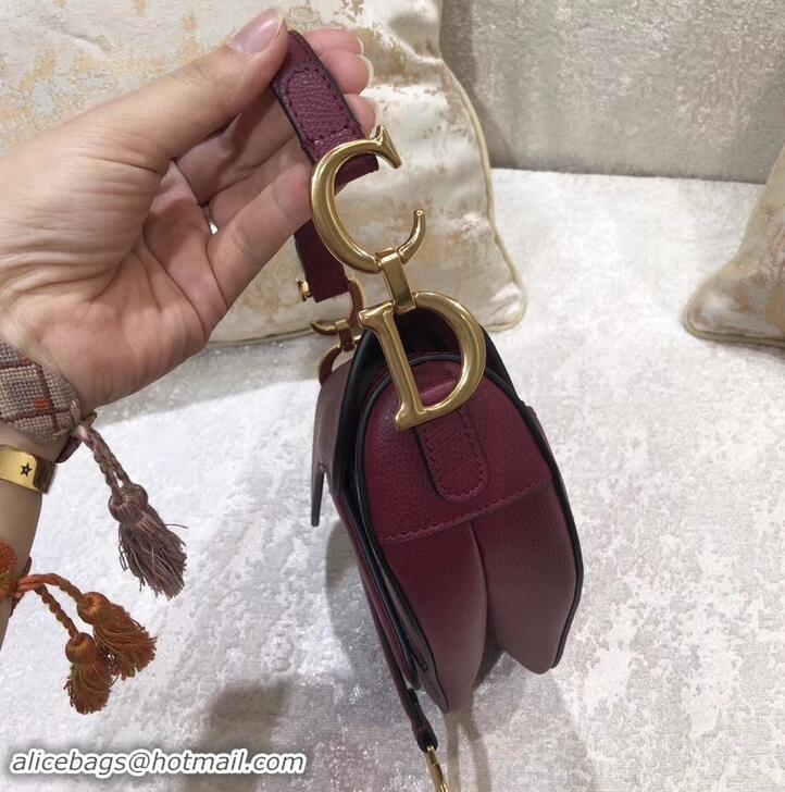 Best Price Dior Mini Saddle Bag in Grained Calfskin 500717 Burgundy