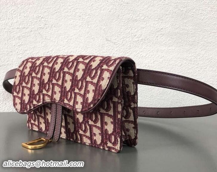 Best Price Dior Oblique Jacquard Canvas Saddle Belt Pouch Bag 500718 Burgundy