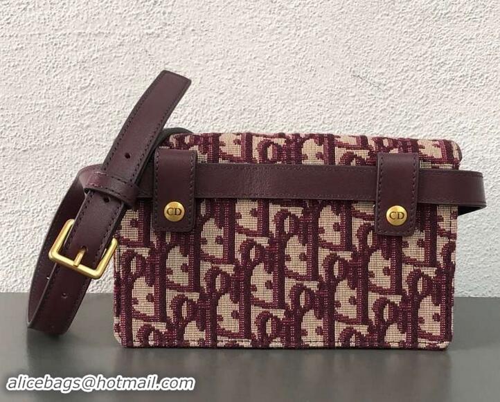 Best Price Dior Oblique Jacquard Canvas Saddle Belt Pouch Bag 500718 Burgundy