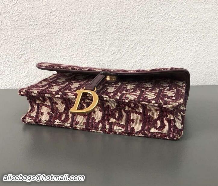 Best Price Dior Oblique Jacquard Canvas Saddle Belt Pouch Bag 500718 Burgundy