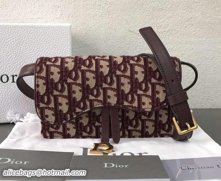 Best Price Dior Oblique Jacquard Canvas Saddle Belt Pouch Bag 500718 Burgundy