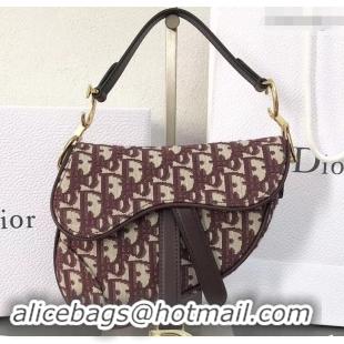 Best Quality Dior Mini Saddle Bag In Oblique Jacquard Canvas 500723 Burgundy