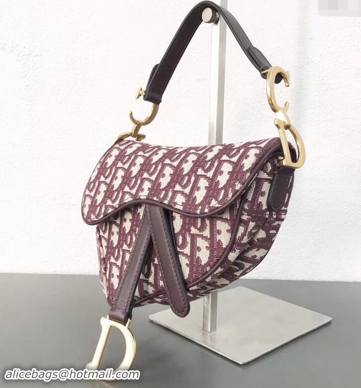 Best Quality Dior Mini Saddle Bag In Oblique Jacquard Canvas 500723 Burgundy