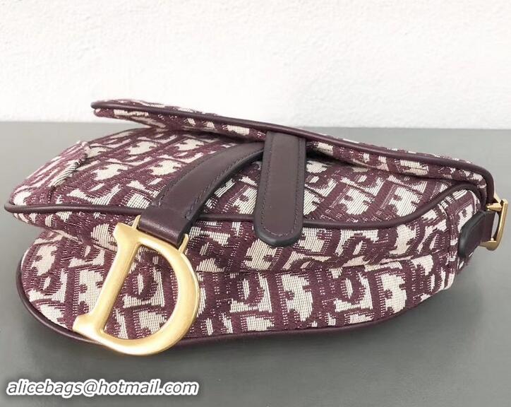 Best Quality Dior Mini Saddle Bag In Oblique Jacquard Canvas 500723 Burgundy