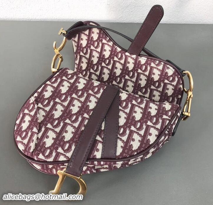 Best Quality Dior Mini Saddle Bag In Oblique Jacquard Canvas 500723 Burgundy