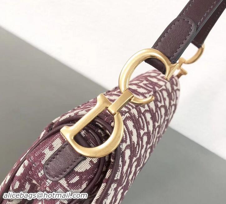 Best Quality Dior Mini Saddle Bag In Oblique Jacquard Canvas 500723 Burgundy