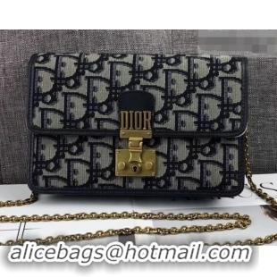 Refined Dior Dioraddict Wallet on Chain Clutch Bag In Blue Oblique Jacquard Canvas 500725