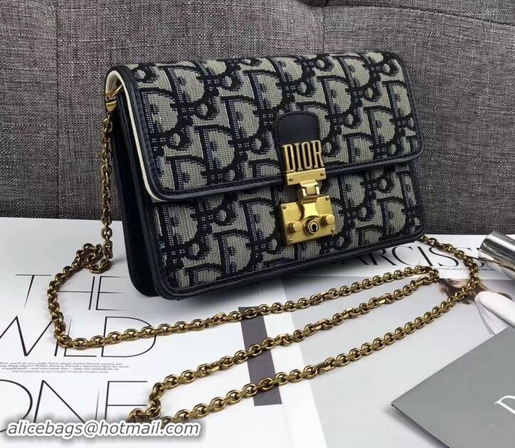 Refined Dior Dioraddict Wallet on Chain Clutch Bag In Blue Oblique Jacquard Canvas 500725