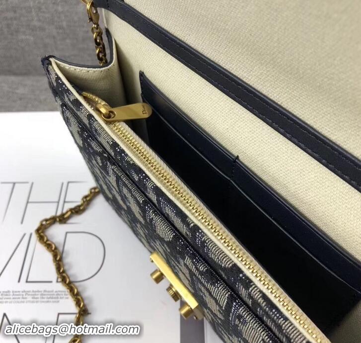 Refined Dior Dioraddict Wallet on Chain Clutch Bag In Blue Oblique Jacquard Canvas 500725