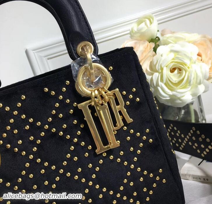 Pretty Style Lady Dior Suede Studded Mini Bag 500812 Black 2019