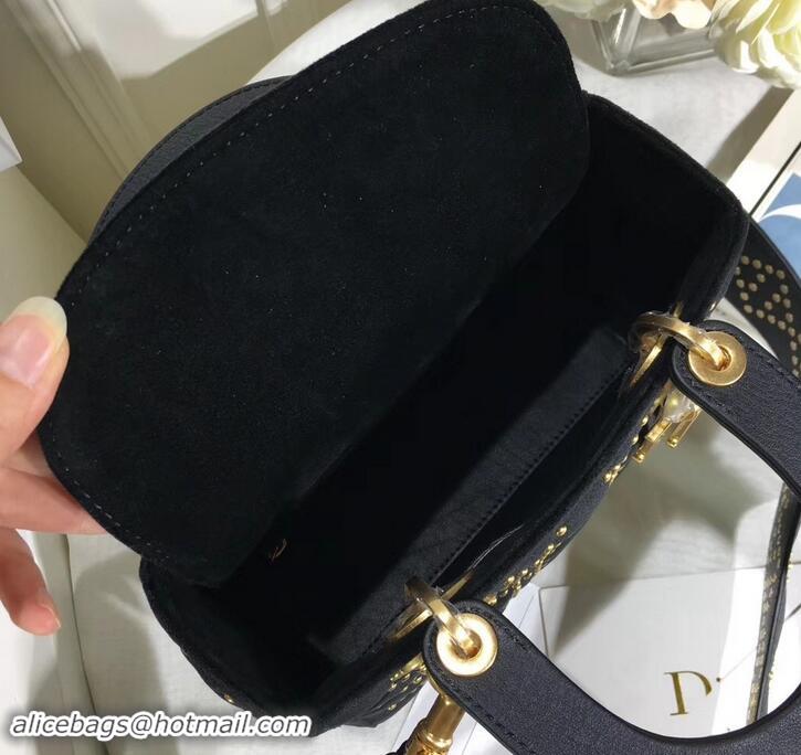 Pretty Style Lady Dior Suede Studded Mini Bag 500812 Black 2019