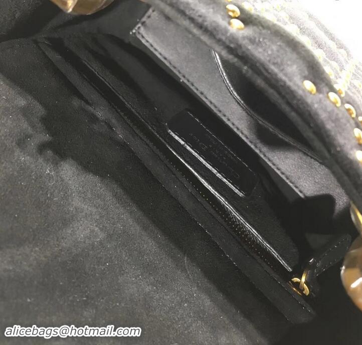 Chic Small Lady Dior Suede Studded Mini Bag 500812 Black/Heart 2019
