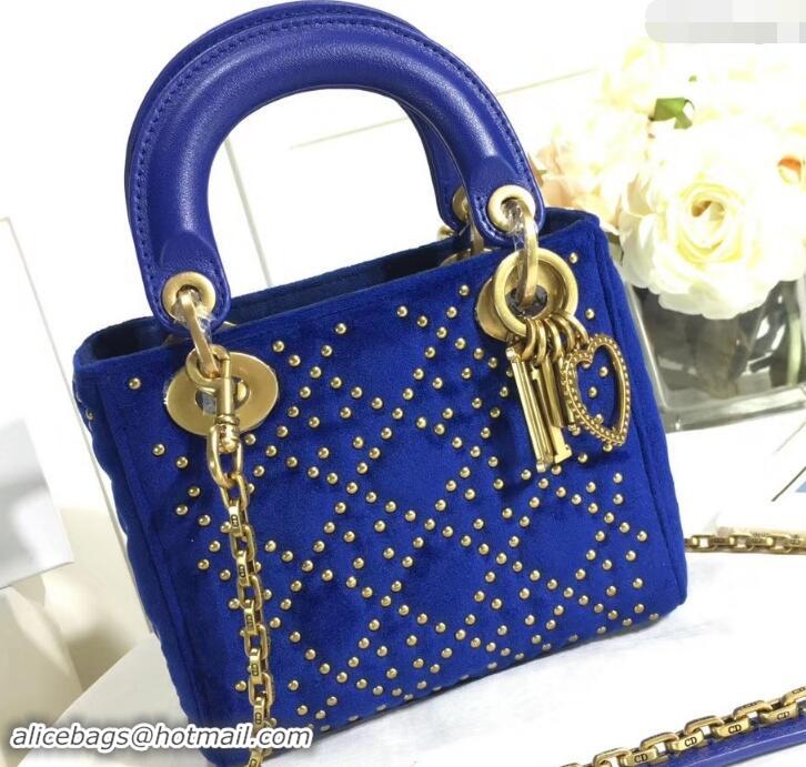 Best Price Lady Dior Suede Studded Mini Bag 500812 Blue/Heart 2019