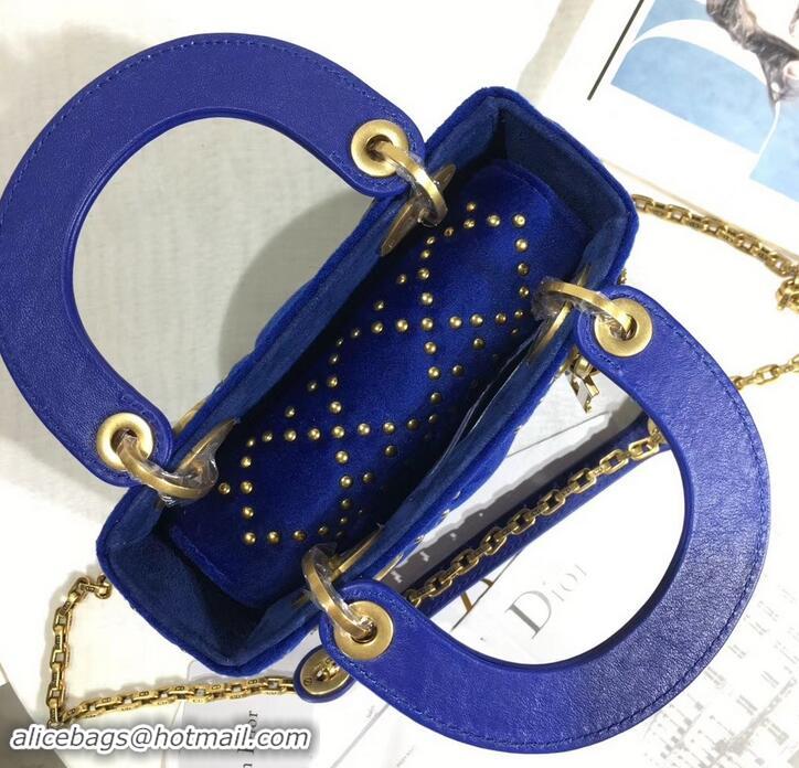 Best Price Lady Dior Suede Studded Mini Bag 500812 Blue/Heart 2019