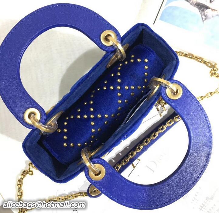 Best Price Lady Dior Suede Studded Mini Bag 500812 Blue/Heart 2019