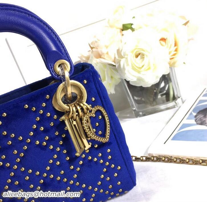 Best Price Lady Dior Suede Studded Mini Bag 500812 Blue/Heart 2019