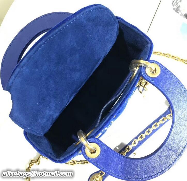 Best Price Lady Dior Suede Studded Mini Bag 500812 Blue/Heart 2019