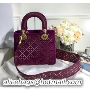 Classic Hot Lady Dior Suede Studded Mini Bag 500812 Purple 2019