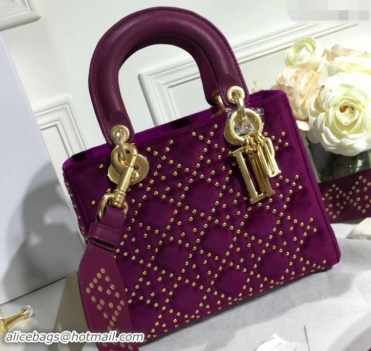 Classic Hot Lady Dior Suede Studded Mini Bag 500812 Purple 2019