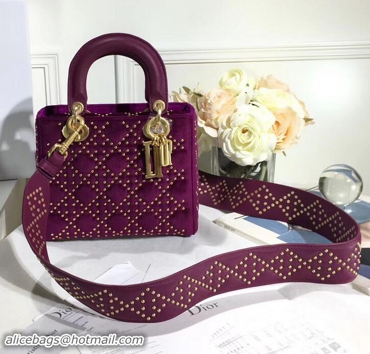 Classic Hot Lady Dior Suede Studded Mini Bag 500812 Purple 2019