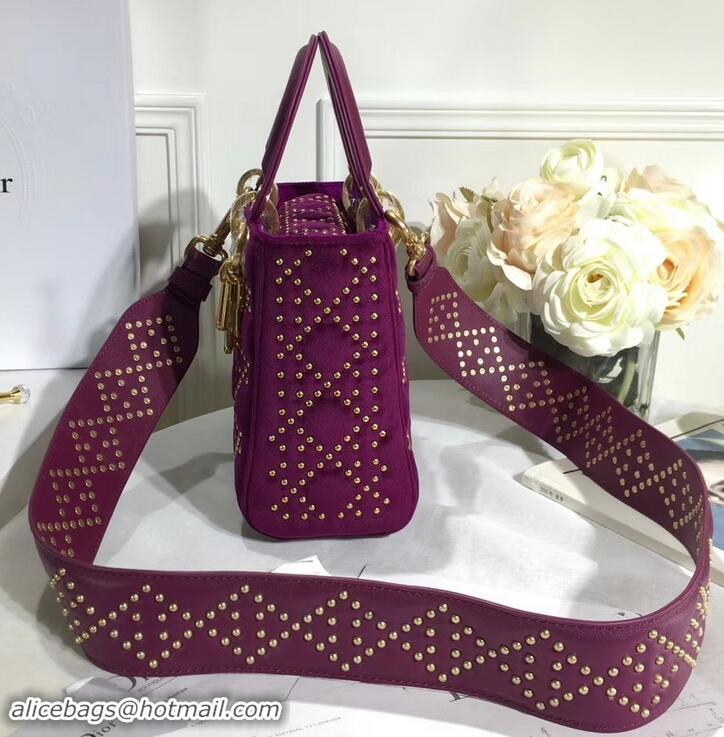 Classic Hot Lady Dior Suede Studded Mini Bag 500812 Purple 2019