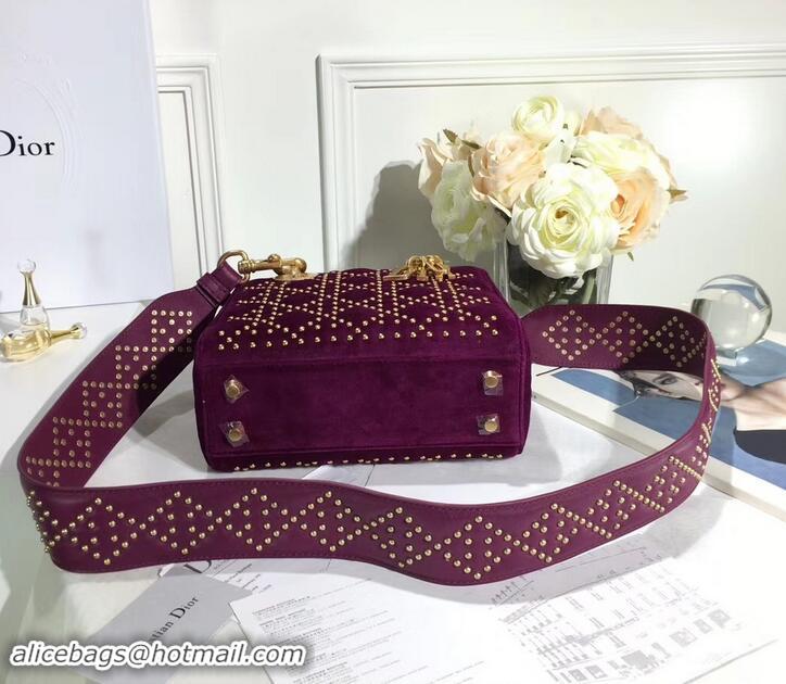 Classic Hot Lady Dior Suede Studded Mini Bag 500812 Purple 2019