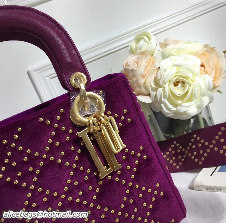 Classic Hot Lady Dior Suede Studded Mini Bag 500812 Purple 2019