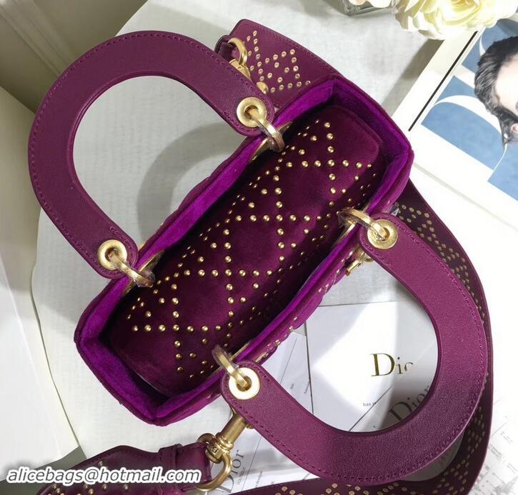 Classic Hot Lady Dior Suede Studded Mini Bag 500812 Purple 2019