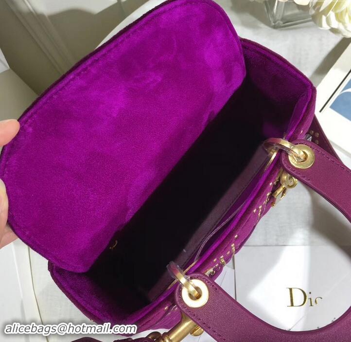 Classic Hot Lady Dior Suede Studded Mini Bag 500812 Purple 2019