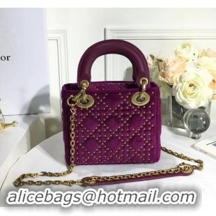 Discount Fashion Lady Dior Suede Studded Mini Bag 500812 Purple/Heart 2019