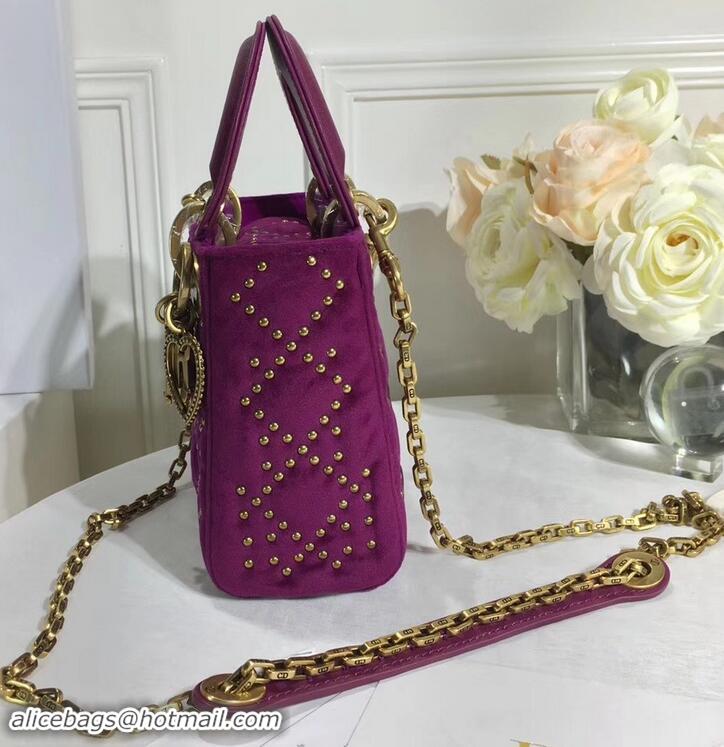 Discount Fashion Lady Dior Suede Studded Mini Bag 500812 Purple/Heart 2019