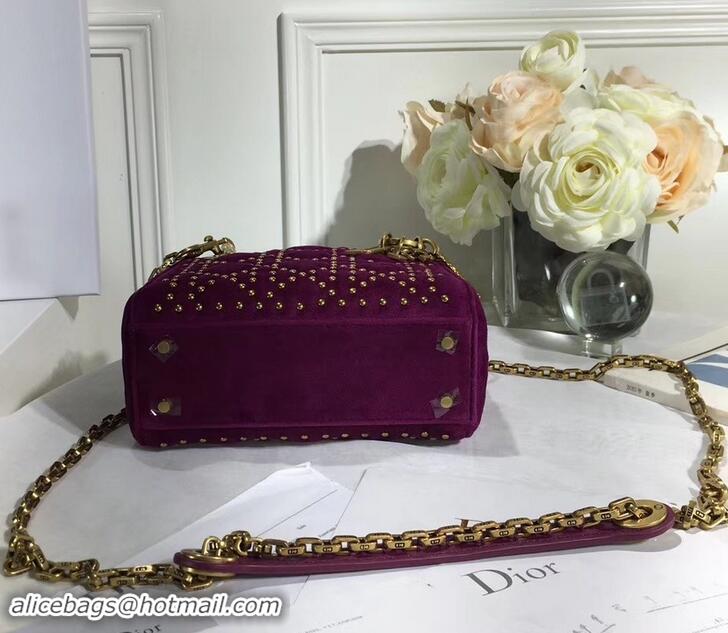 Discount Fashion Lady Dior Suede Studded Mini Bag 500812 Purple/Heart 2019