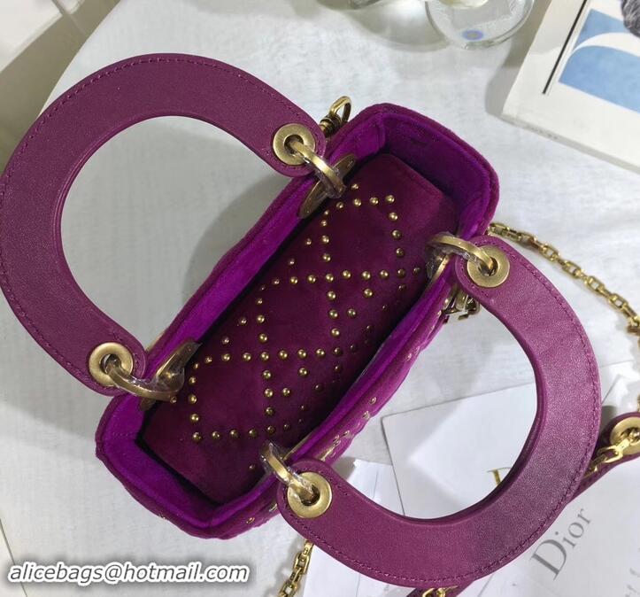 Discount Fashion Lady Dior Suede Studded Mini Bag 500812 Purple/Heart 2019