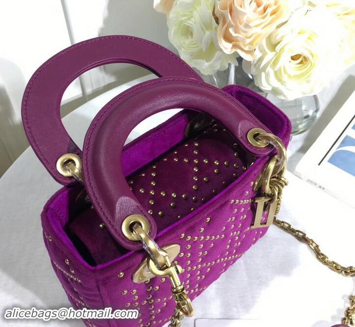 Discount Fashion Lady Dior Suede Studded Mini Bag 500812 Purple/Heart 2019