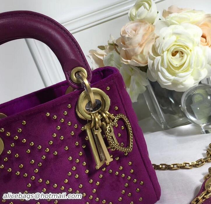 Discount Fashion Lady Dior Suede Studded Mini Bag 500812 Purple/Heart 2019