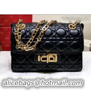 Lower Price Miss Dior CD Logo Shoulder Bag in Cannage Lambskin 500814 Black 2019