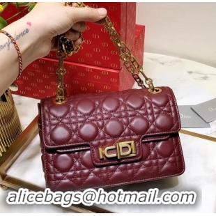 Durable Miss Dior CD Logo Shoulder Bag in Cannage Lambskin 500814 Burgundy 2019