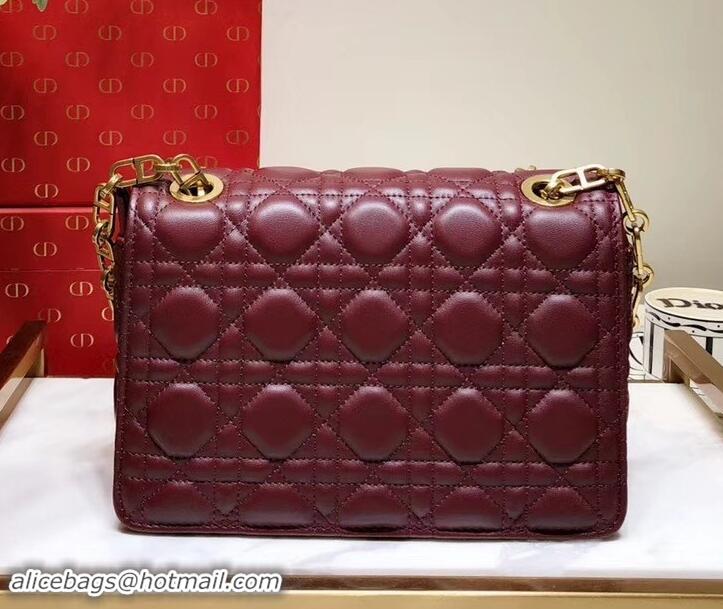 Durable Miss Dior CD Logo Shoulder Bag in Cannage Lambskin 500814 Burgundy 2019