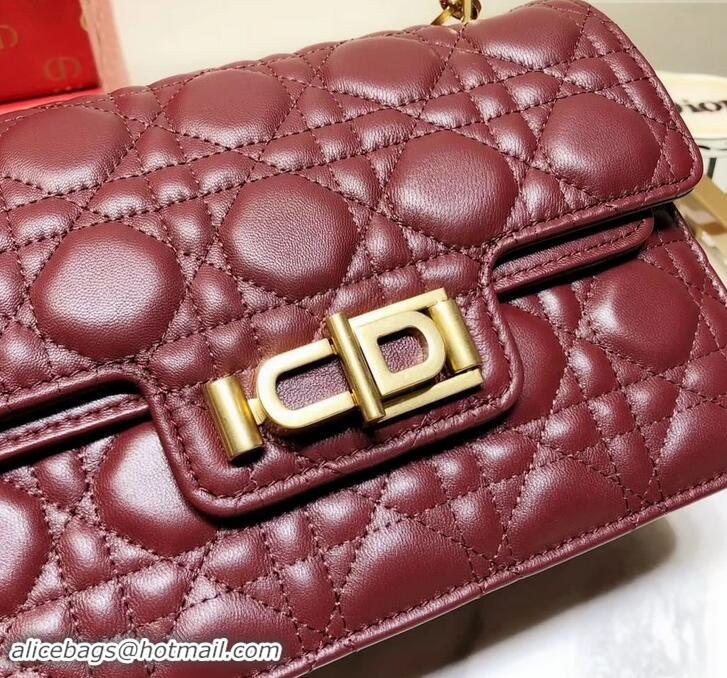 Durable Miss Dior CD Logo Shoulder Bag in Cannage Lambskin 500814 Burgundy 2019