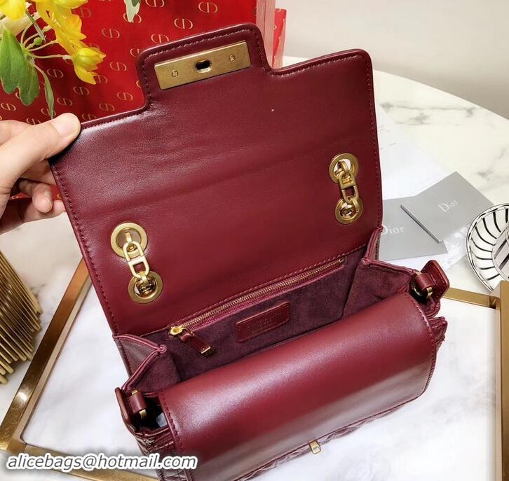 Durable Miss Dior CD Logo Shoulder Bag in Cannage Lambskin 500814 Burgundy 2019