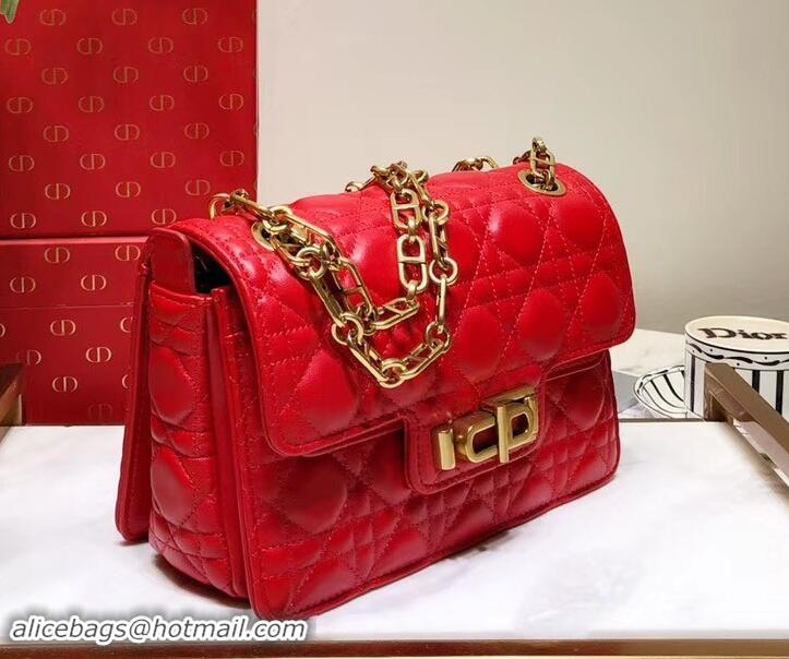 Unique Style Miss Dior CD Logo Shoulder Bag in Cannage Lambskin 500814 Red 2019