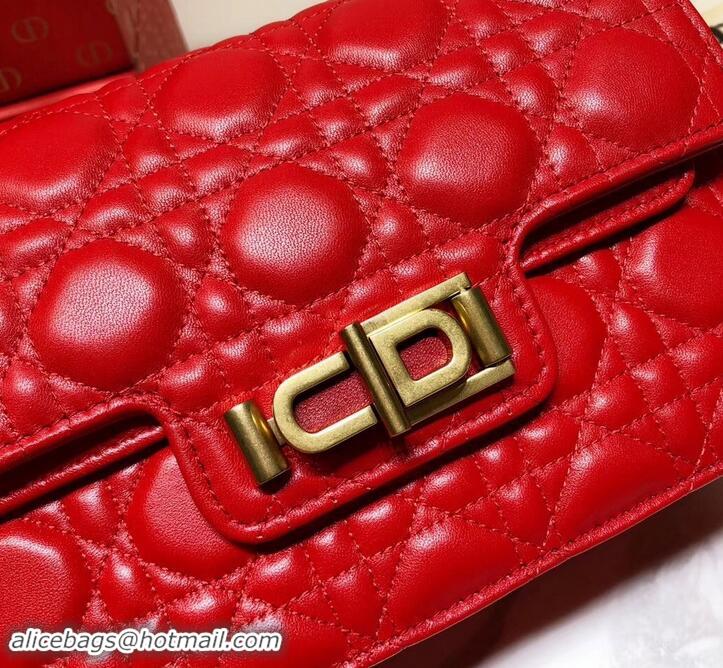 Unique Style Miss Dior CD Logo Shoulder Bag in Cannage Lambskin 500814 Red 2019