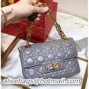 Shop Duplicate Miss Dior CD Logo Shoulder Bag in Cannage Lambskin 500814 Gray 2019