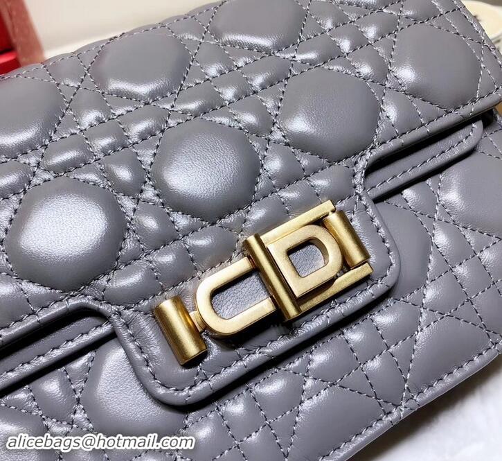 Shop Duplicate Miss Dior CD Logo Shoulder Bag in Cannage Lambskin 500814 Gray 2019