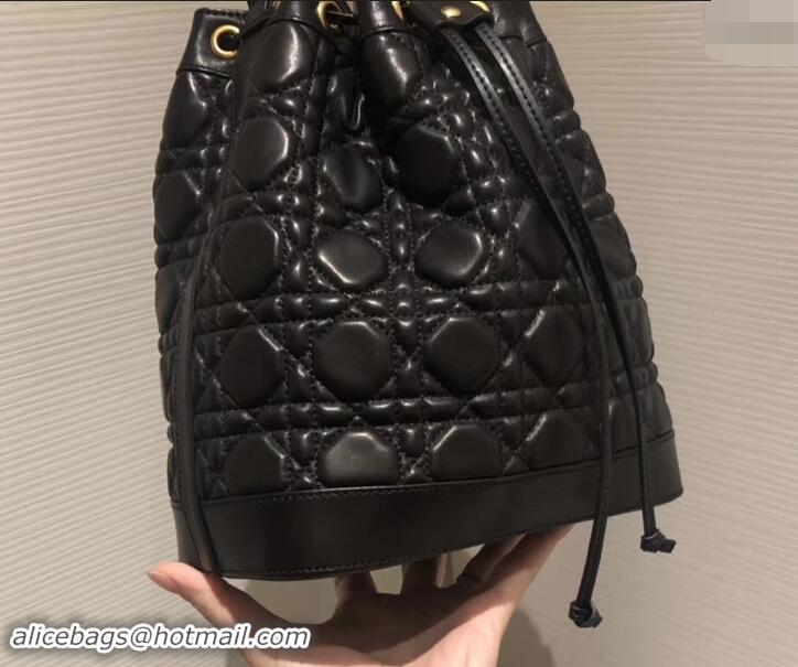 Luxury Discount Miss Dior Quilted Cannage Lambskin Drawstring Bucket Bag 500815 Black 2019