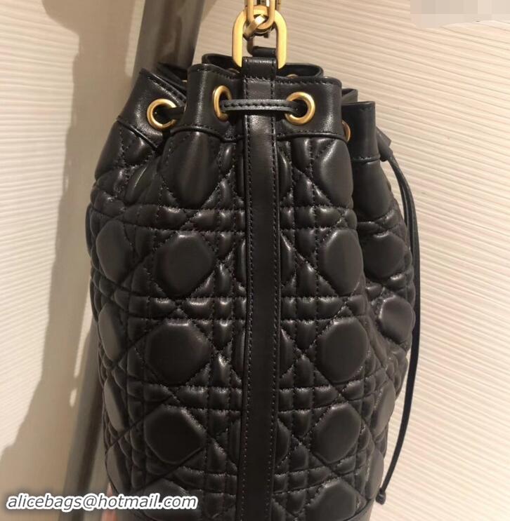 Luxury Discount Miss Dior Quilted Cannage Lambskin Drawstring Bucket Bag 500815 Black 2019