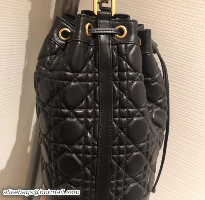 Luxury Discount Miss Dior Quilted Cannage Lambskin Drawstring Bucket Bag 500815 Black 2019