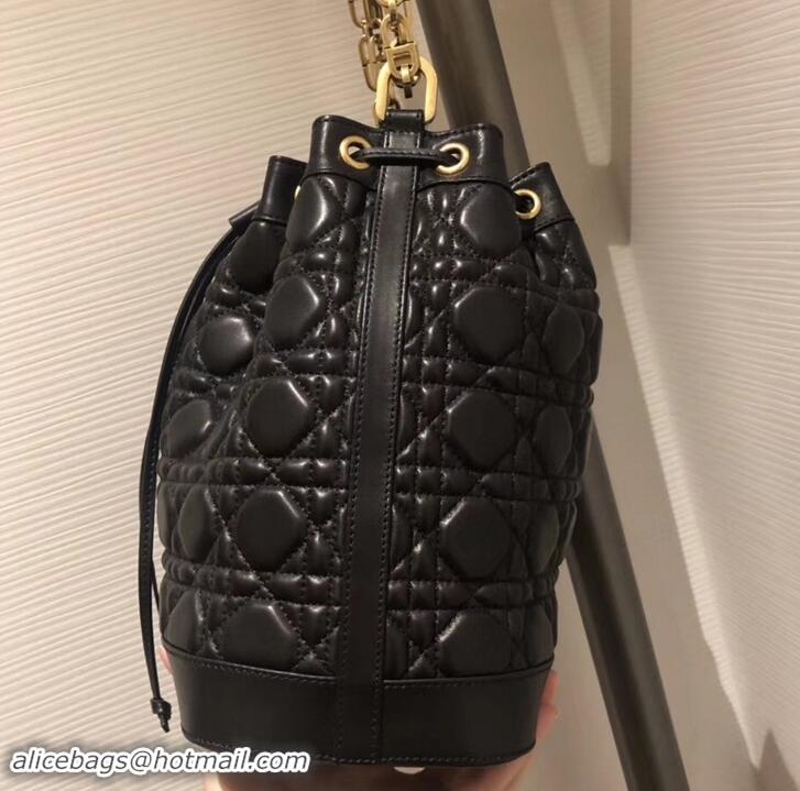 Luxury Discount Miss Dior Quilted Cannage Lambskin Drawstring Bucket Bag 500815 Black 2019