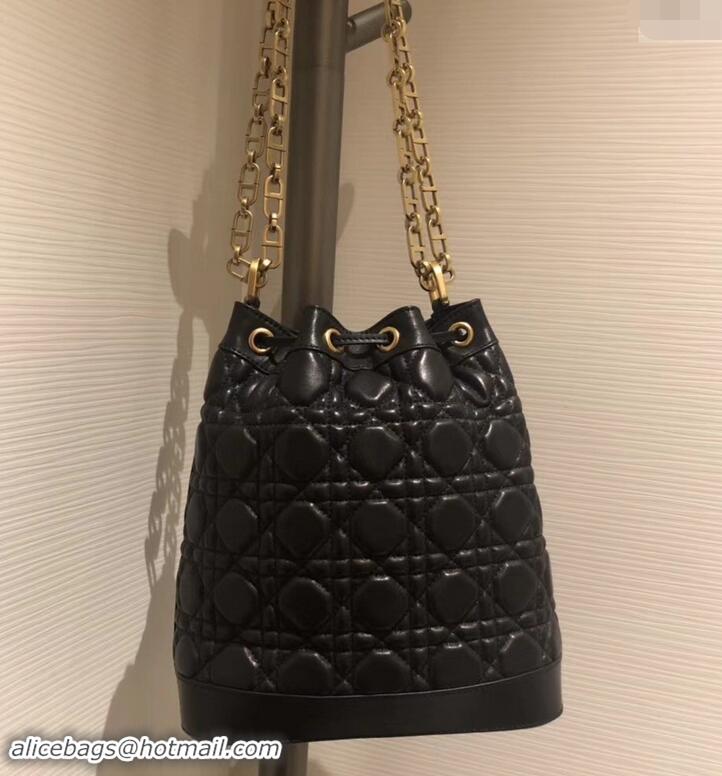 Luxury Discount Miss Dior Quilted Cannage Lambskin Drawstring Bucket Bag 500815 Black 2019